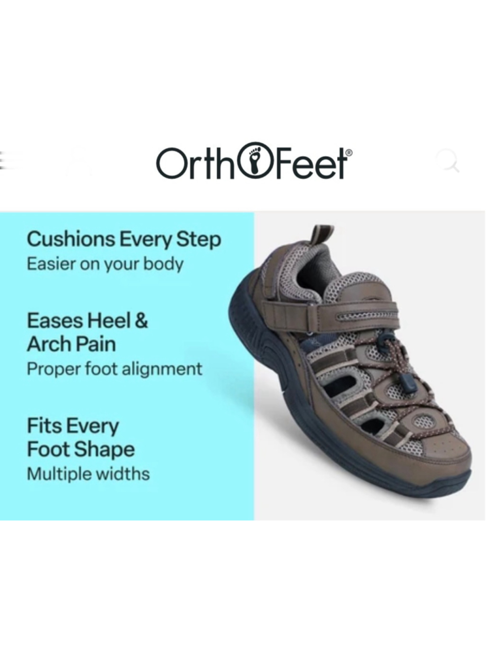 NEW OrthoFeet Mens 11 Orthopedic Support Leather Outdoor Sandals for Pain Relief